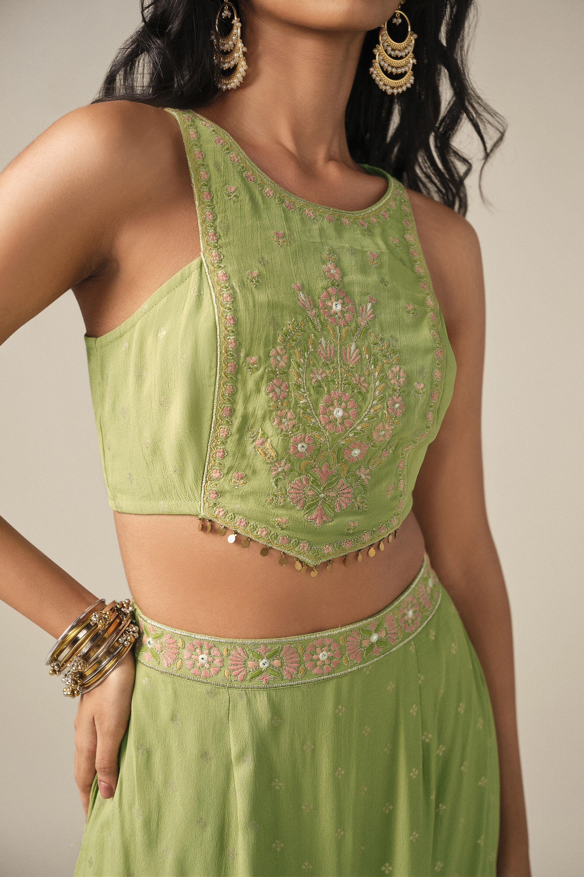 Tiered Skirt Set in Sage, Sage Green, image 4